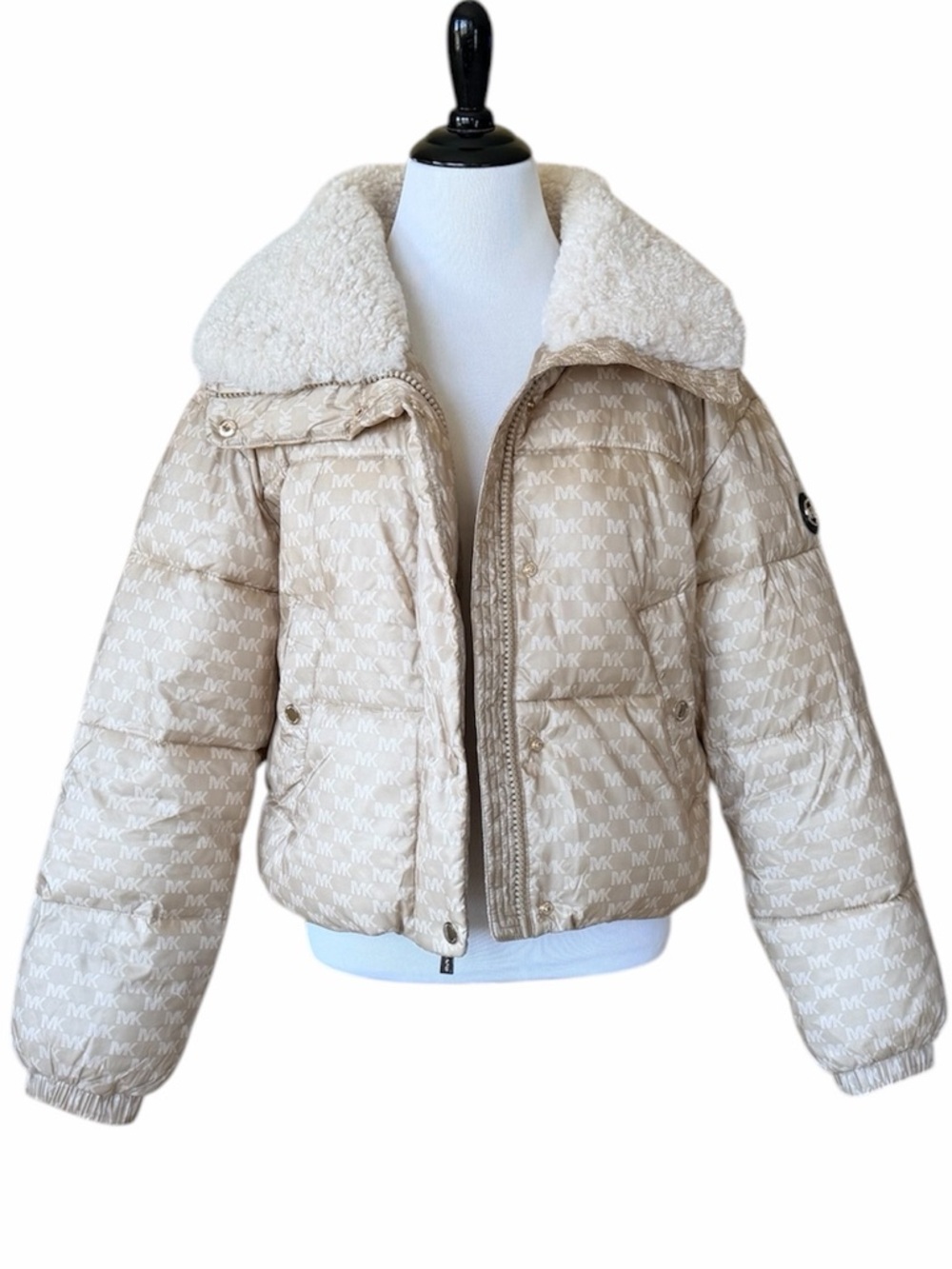 MICHAEL KORS Khaki Logo Gold Puffer Coat - Picture 4 of 11